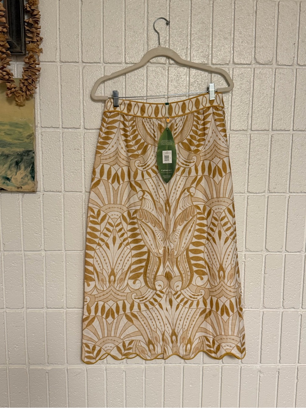 FARM Rio White and Tan Botanical-Print Midi Skirt - Picture 2 of 4